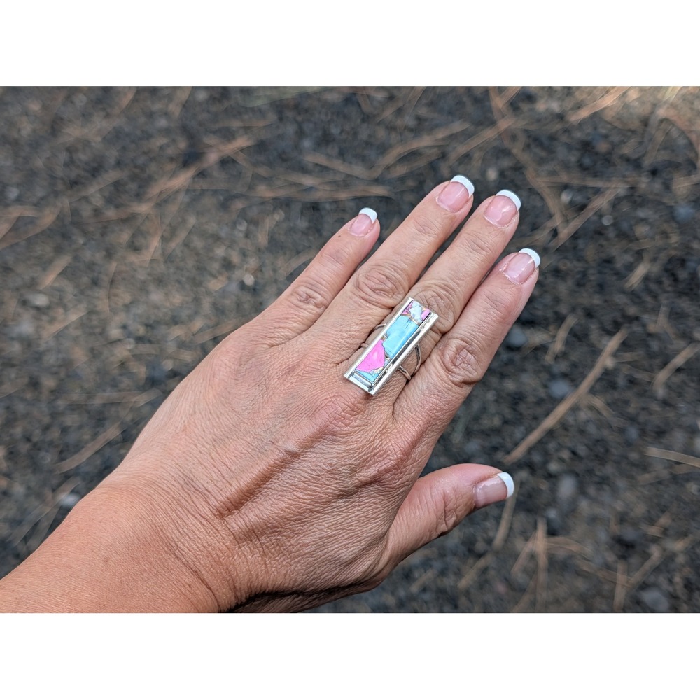 Handcrafted Navajo Cluster Ring Size 8 Women's Signed Traditional Jewelry *** - Picture 10 of 11